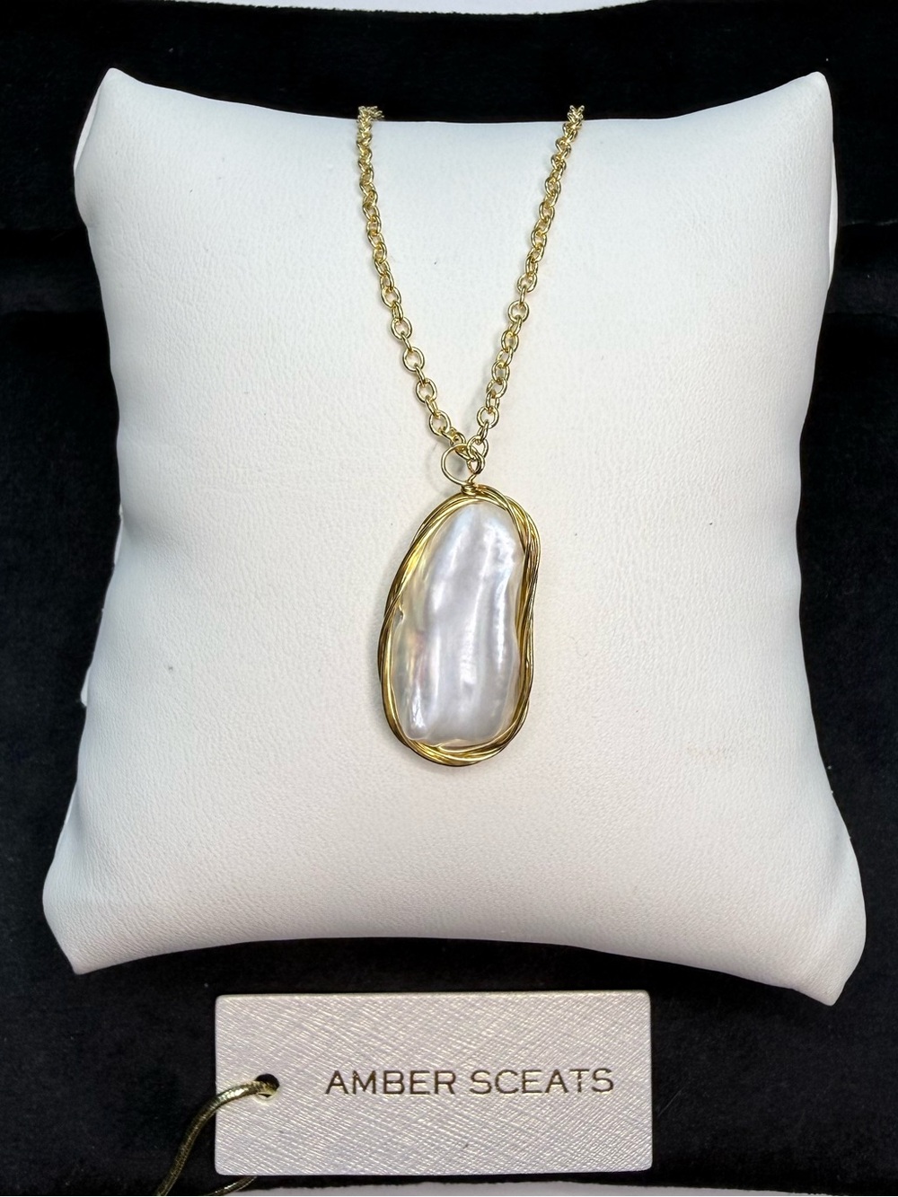Amber Sceats 18k Gold Plated Necklace with Iridescent Pearl Pendant - White